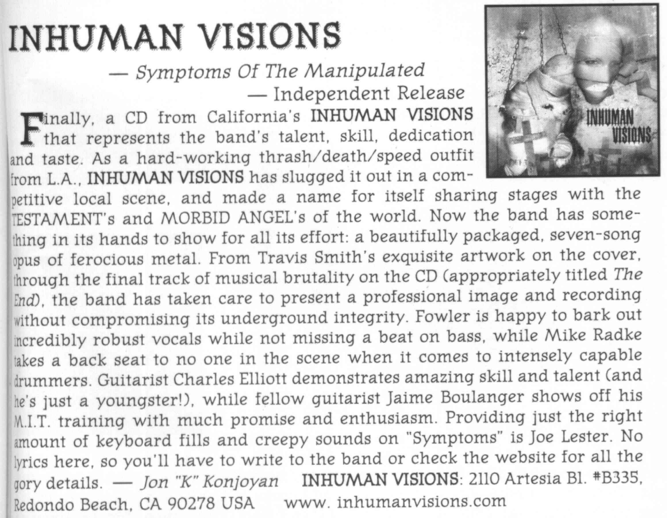 Image: Album Review of Inhuman Visions in Pit Magazine, Summer 2001